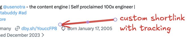 Custom short link (dby.sh/YouccFP8) visible on the profile